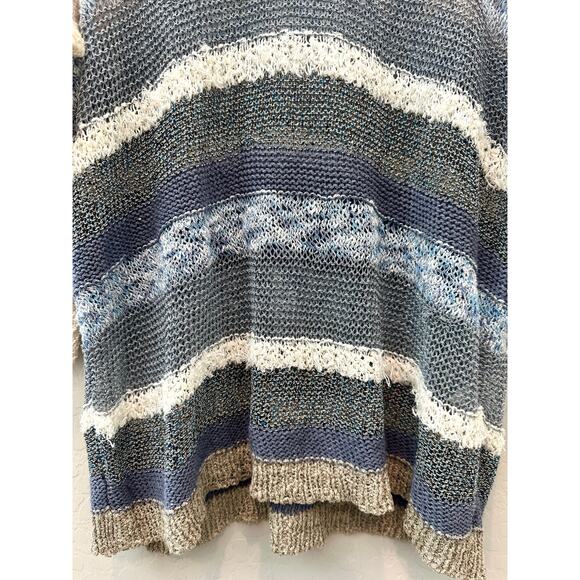 LAUREN VIDAL | Oversized Striped Lightweight Knit Sweater Cream & Blue | Large - Picture 4 of 8